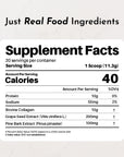 Supplement Facts label showing 30 servings per container with 10g protein, bovine collagen, grape seed extract, and pine bark