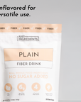Plain fiber drink powder package with nutritional information and serving details.