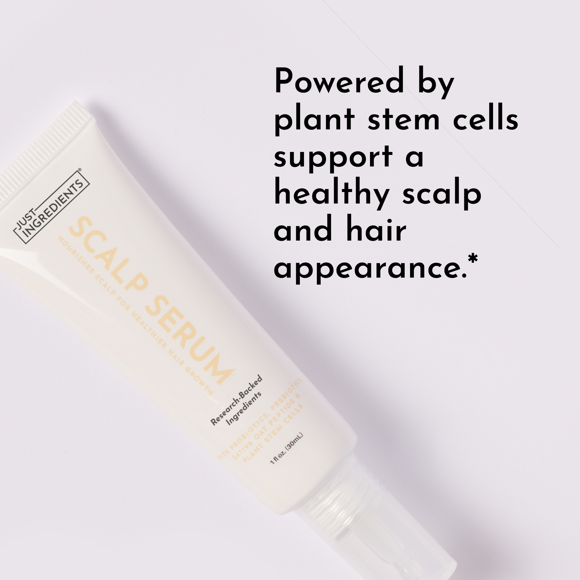 White tube of scalp serum with spray nozzle labeled "SCALP SERUM" on a clean background.