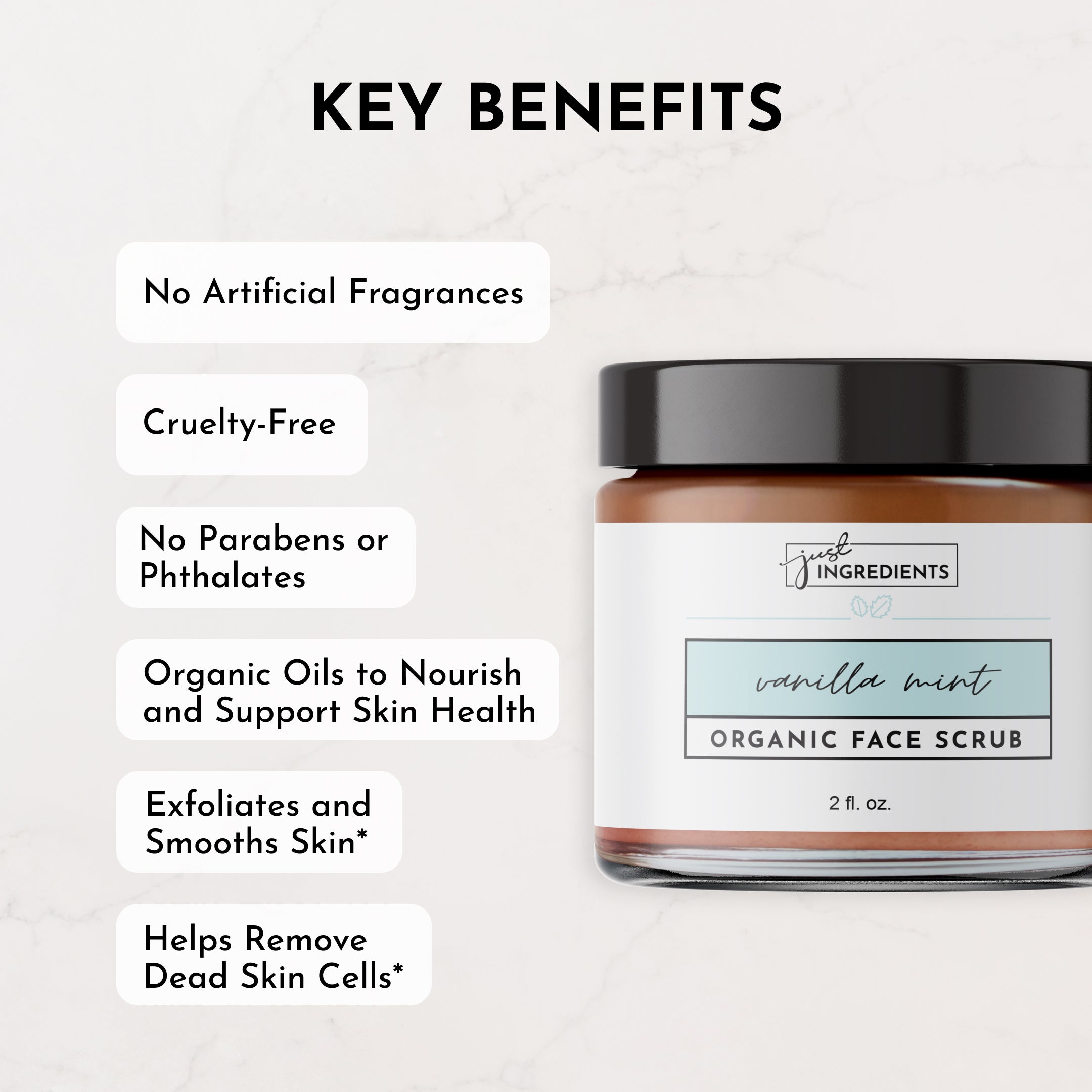 Vanilla Mint Organic Face Scrub - Exfoliating Sea Salt & Jojoba