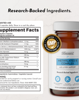 Amber glass bottle of Methylated B Complex supplement with white cap, label showing ingredient list, GMP certification seal, 