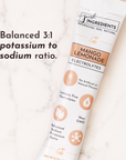 Electrolyte stick with mango lemonade flavor, featuring a balanced potassium to sodium ratio and five electrolytes.