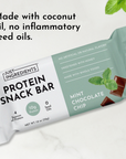 Mint chocolate protein snack bar with 10g protein, made with coconut oil and whole foods, in a 1.8 oz package.