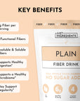 Plain Fiber Drink package with key benefits listed, including fiber content and digestive support information.