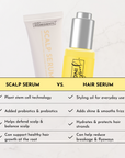 Scalp serum and hair serum comparison chart highlighting key benefits and features of each product.