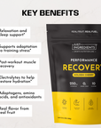 Black and yellow pouch of Golden Cherry Performance Recovery drink displaying key benefits and nutritional information includ
