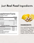 Supplement facts and ingredients list for Lemon Ginger 3-In-1 Probiotic Complex, featuring lemon and ginger.