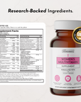 Brown bottle of women's multivitamin with a pink label, featuring supplement facts and usage instructions.