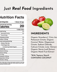 Nutrition facts and ingredient list for Strawberry Limeade Electrolytes Stick, featuring strawberries and limes.