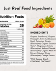 Nutrition facts label and ingredient list for Fruit Punch Electrolytes Stick, highlighting organic ingredients and electrolyt