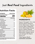 Nutrition facts label and ingredient list for Orange Pineapple Electrolytes Stick, featuring organic ingredients.