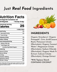 Nutrition facts label with ingredients for Fruit Punch Electrolytes, detailing calories and nutrients per serving.