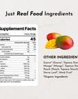Supplement facts for Guava Mango Pre-Workout Stick, including calories, ingredients, and nutritional information.