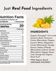 Nutrition facts label with ingredients and serving details for Orange Pineapple Electrolytes, featuring pineapple and orange 