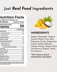 Nutrition facts label detailing calories, serving size, and ingredients for Tropical Paradise Electrolytes.