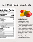 Nutrition facts label with ingredients for Guava Mango Electrolytes, featuring organic fruits and electrolytes.