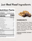 Nutrition facts and ingredients list for Vegan Peanut Butter Chocolate Protein Powder, featuring calories and nutrient breakd