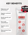 Pre-workout stick in Guava Mango flavor with key benefits listed, including endurance and muscle recovery.