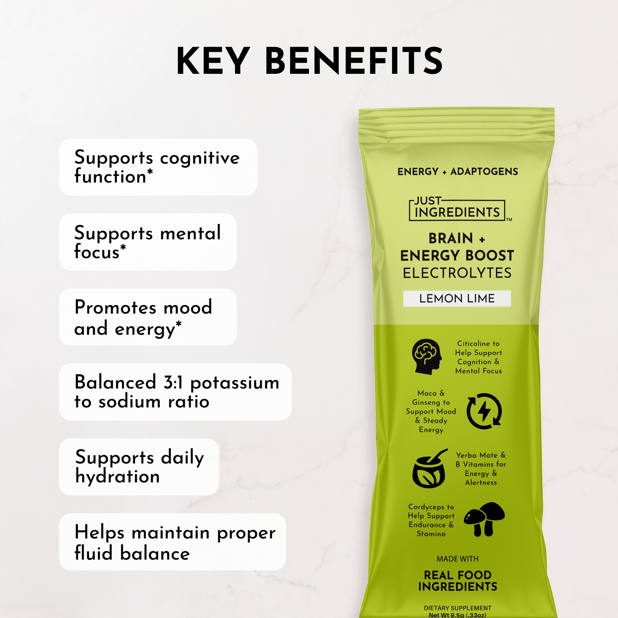 Brain + Energy Boost Lemon Lime &amp; Electrolytes Stick