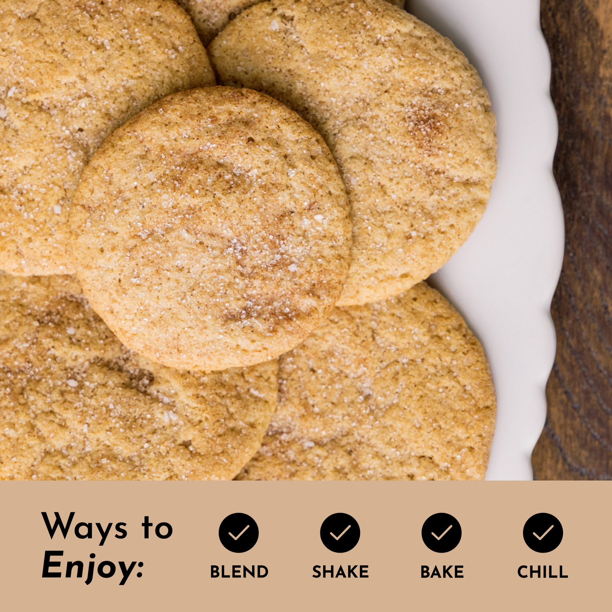 A plate of round, golden-brown snickerdoodle cookies with a sprinkle of sugar on top.