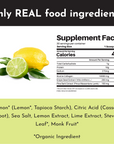 Supplement facts label detailing ingredients and nutritional information for Lemon Lime Collagen Peptides.