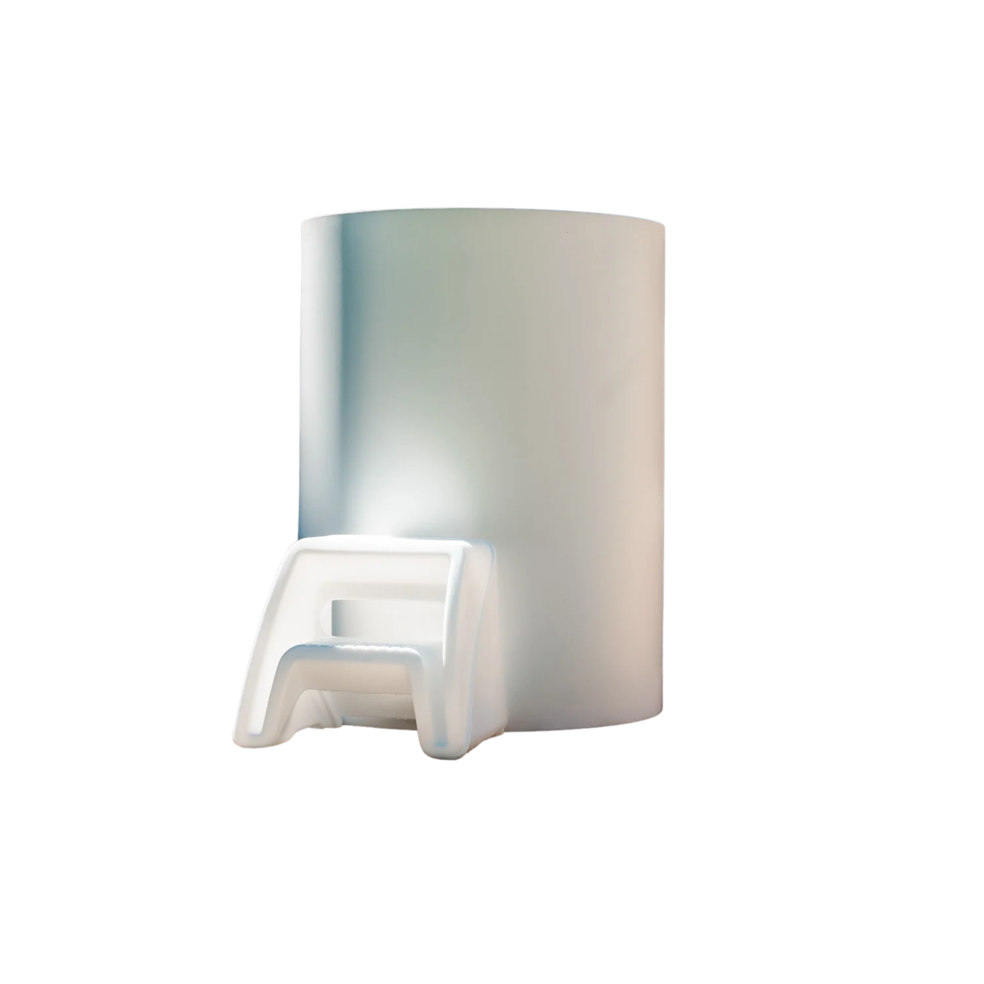 Round cold plunge tub with a white exterior and a small step for easy access.