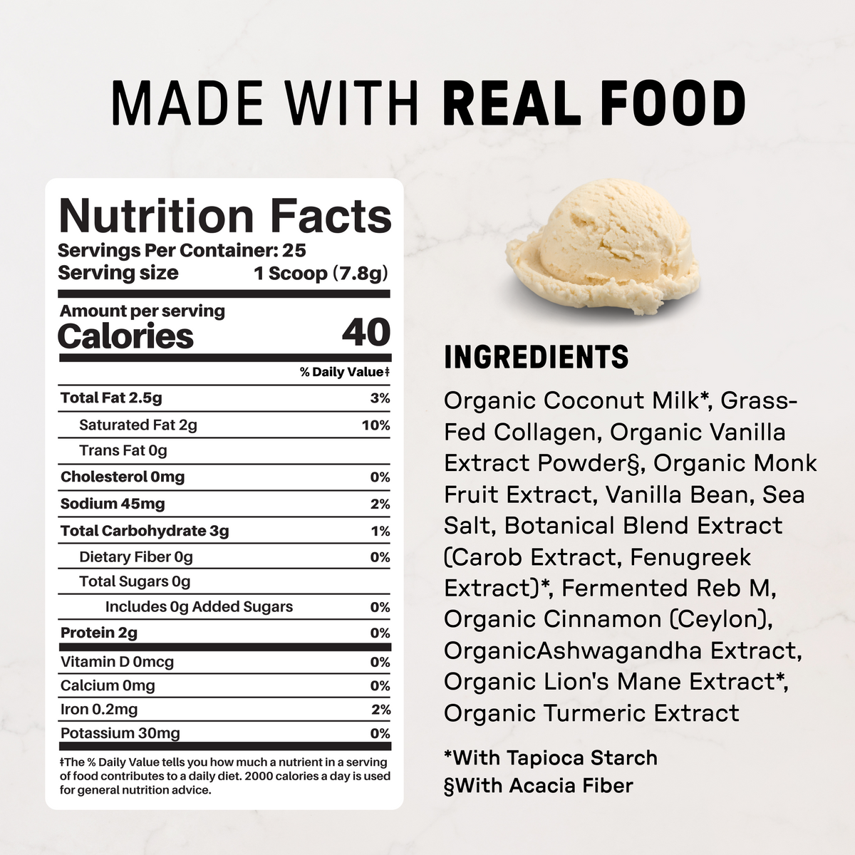 French Vanilla Superfood Steamer - Nutrition Panel