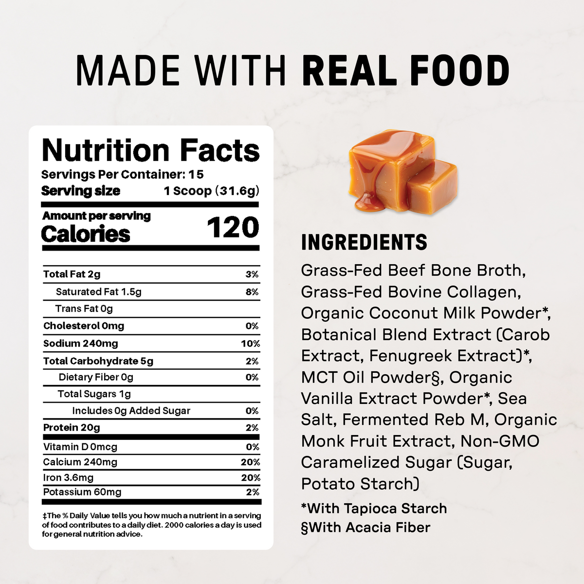 Golden Caramel Bone Broth Protein Powder - Nutrition Panel