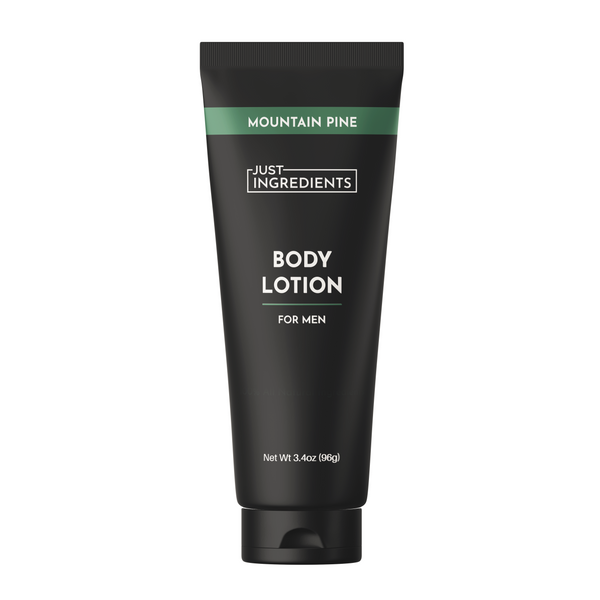 Black 3.4 oz tube of Mountain Pine body lotion for men, labeled 'Mountain Pine'.