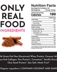 Nutrition facts label for Snickerdoodle protein powder, listing ingredients and nutritional information.