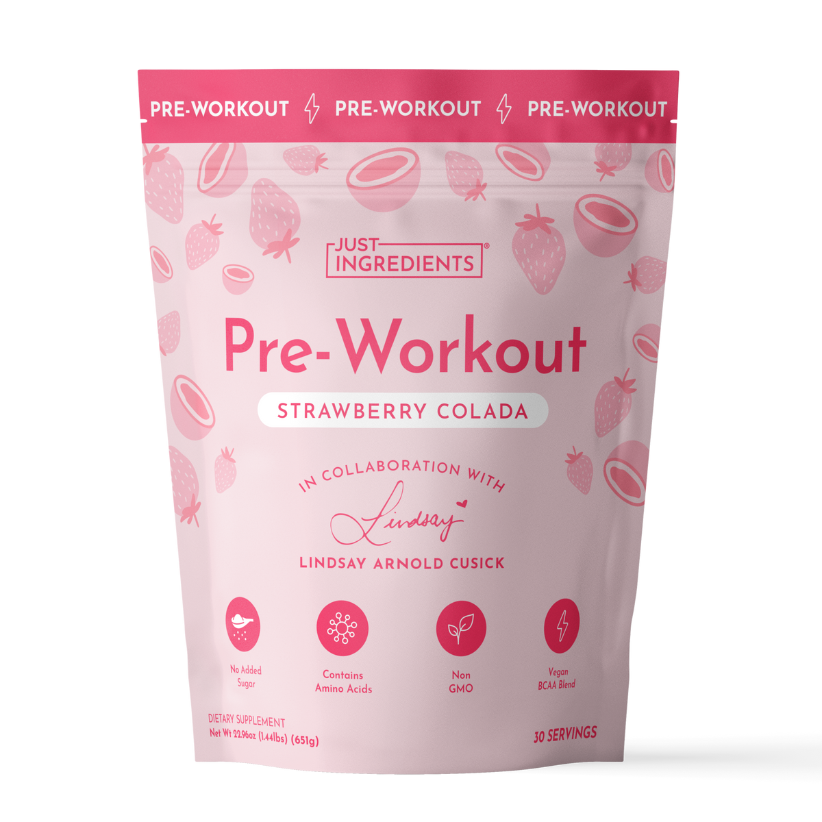 Strawberry Colada Pre-Workout by Lindsay Arnold - Product Mockup