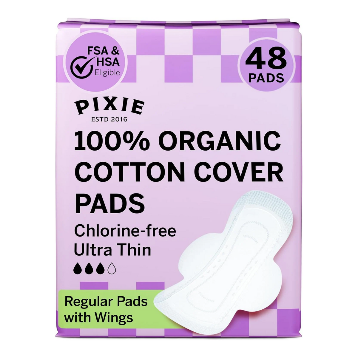 White background with a purple pads package and it has purple checkers