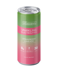 Can of Strawberry Limeade Sparkling Electrolytes with green and pink design, 12 fl oz, 0g added sugar, 30 calories.