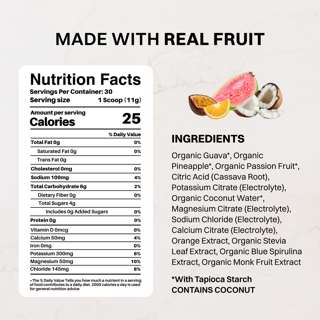 Blue Hawaiian Electrolytes nutrition panel