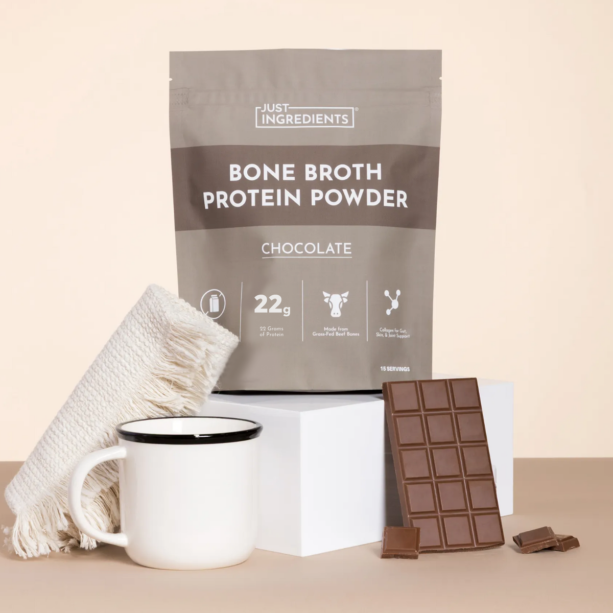 Chocolate Bone Broth Protein Powder - Lifestyle Image