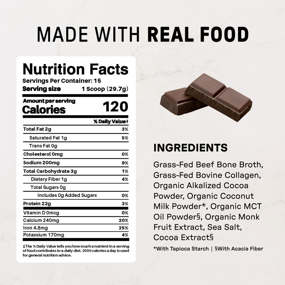 Chocolate Bone Broth Protein Powder - Nutrition Panel