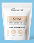 White pouch of Chai Protein Powder front-facing with product name and claims.