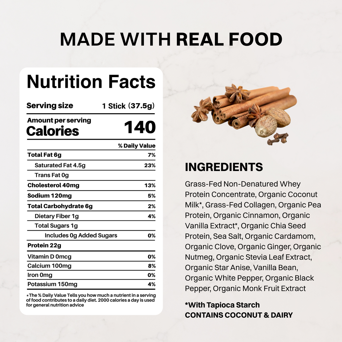 Comparison table showing higher-quality ingredient standards versus common standards for protein powders.
