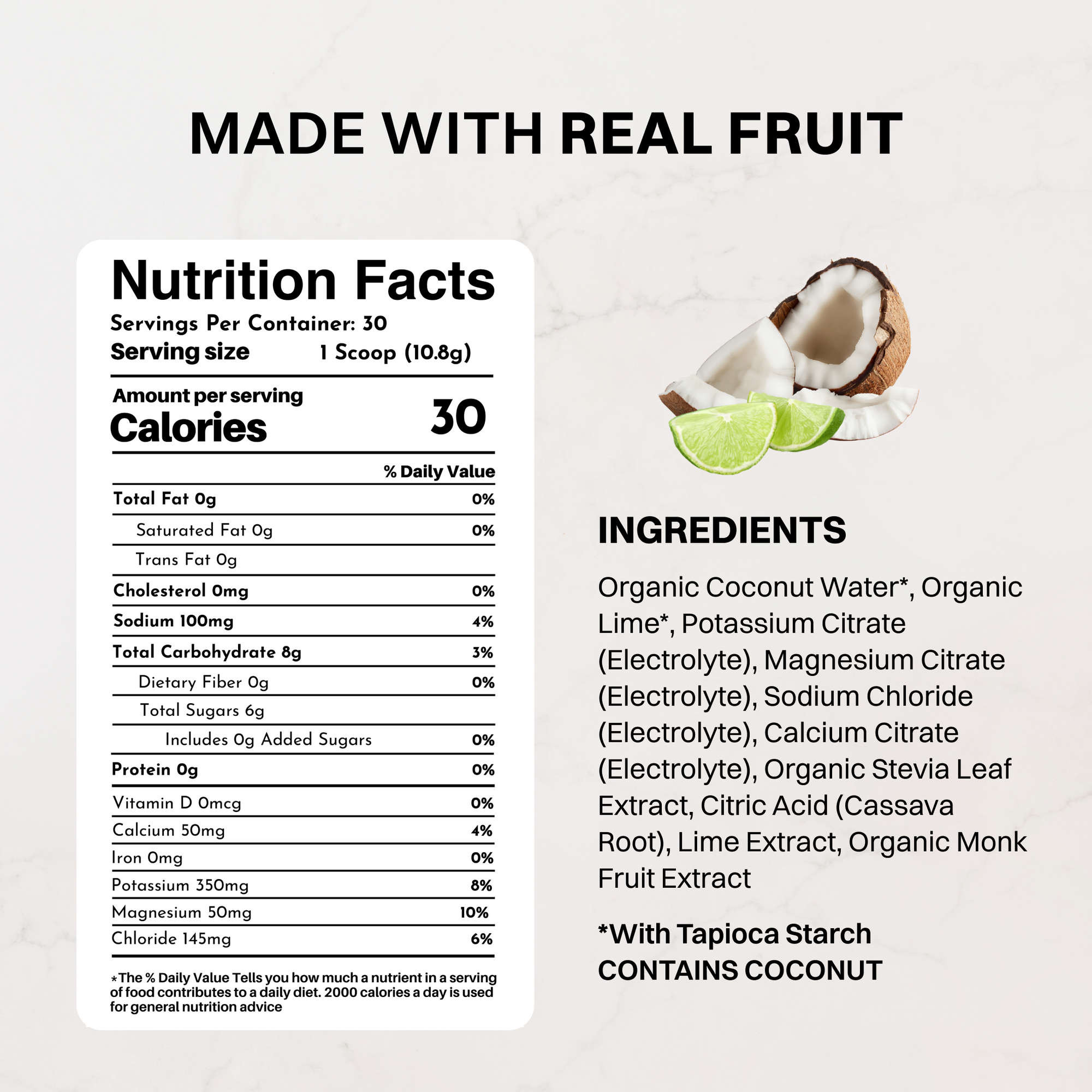 Coconut Lime Electrolytes Stick nutrition panel
