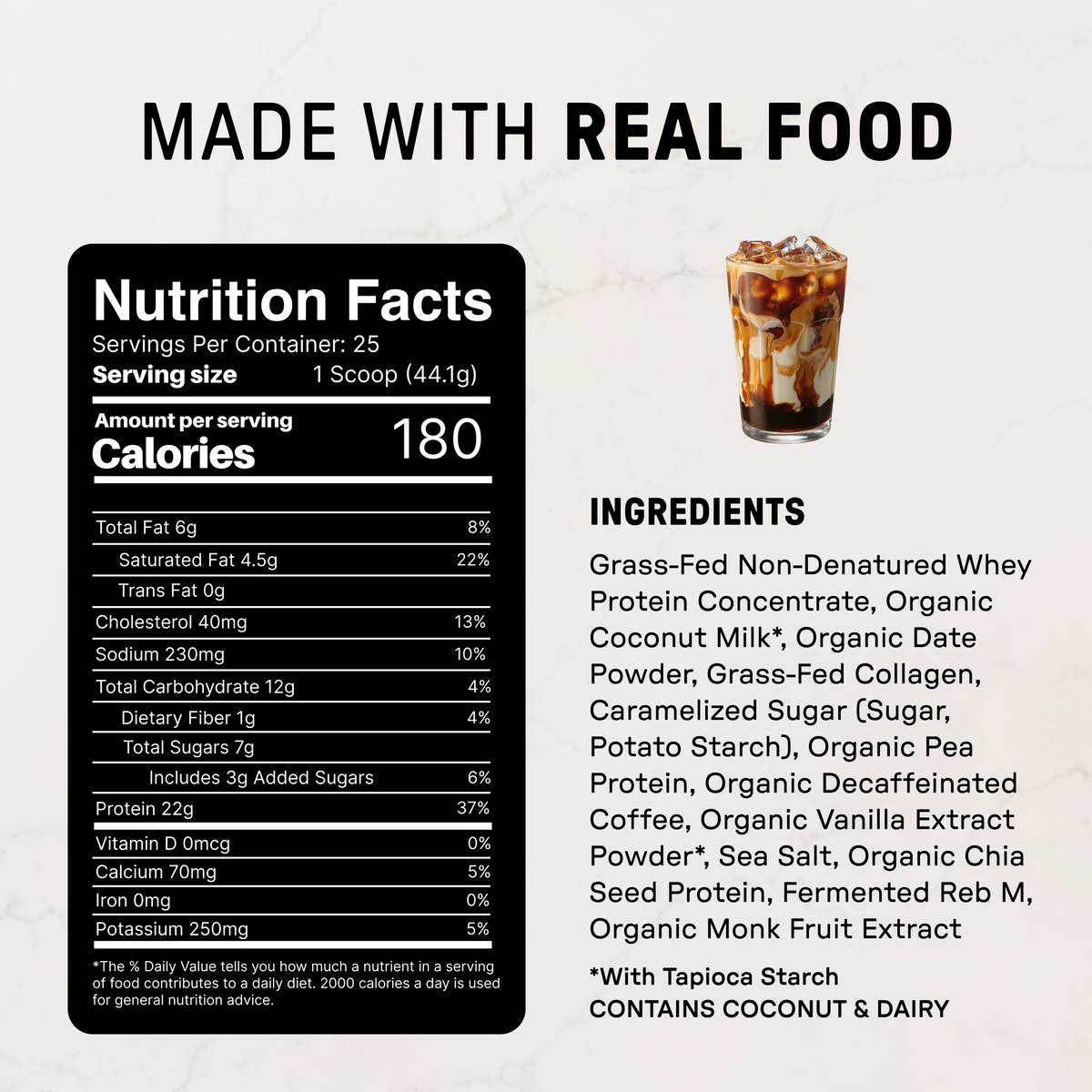 Bryce's Caramel Latte Protein Powder - Nutrition Panel