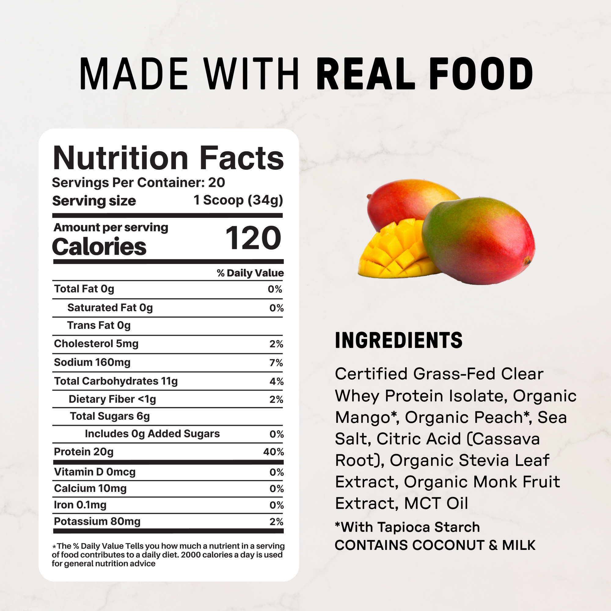 Frosted Mango Clear Protein Powder - Nutrition Panel