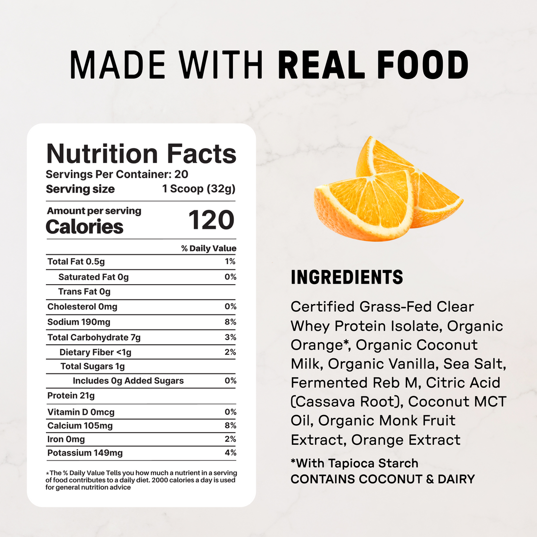Orange Creamsicle Clear Protein Powder - Nutrition Panel