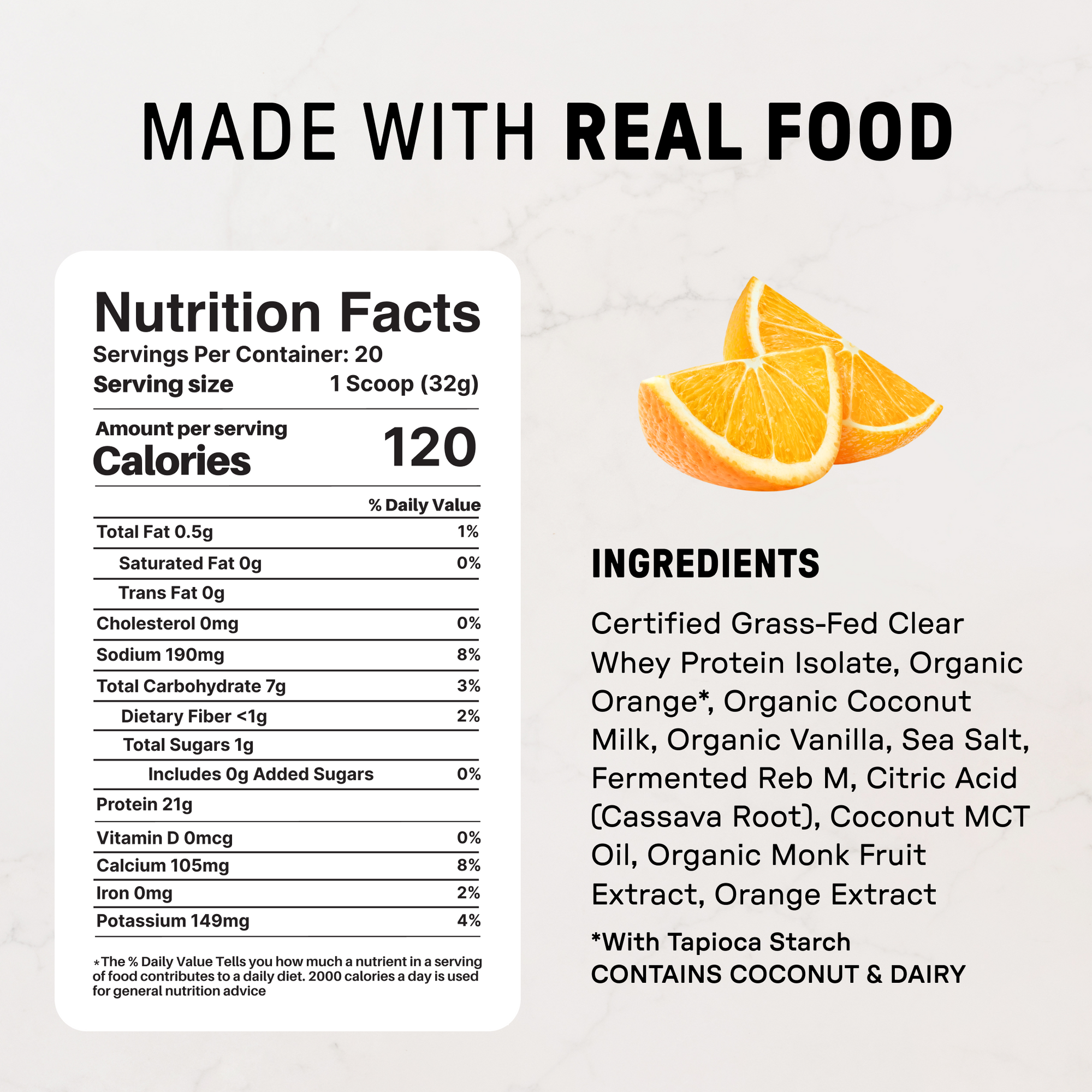 Orange Creamsicle Clear Protein Powder - Nutrition Panel