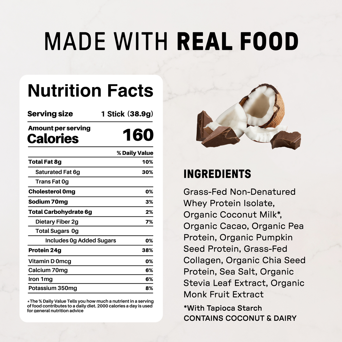 Coconut Chocolate Protein - Individual Stick - Nutrition Panel