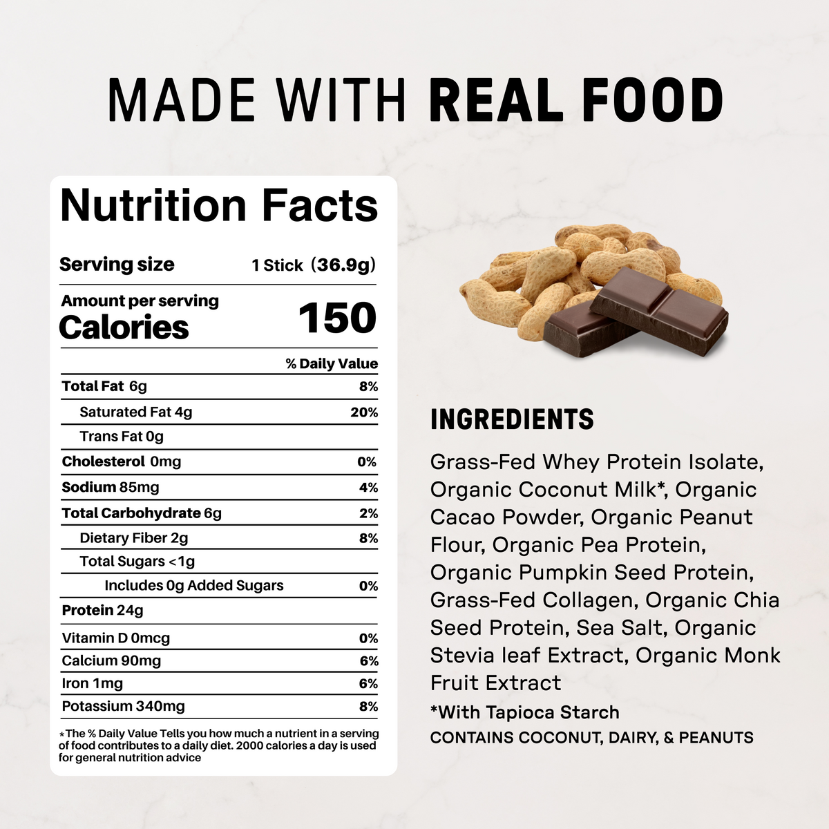 Creamy Peanut Butter Chocolate Protein Powder - Individual Stick - Nutrition Panel