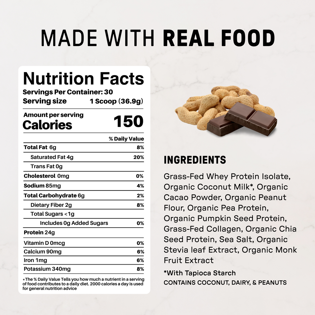 Creamy Peanut Butter Chocolate Protein Powder - Nutrition Panel