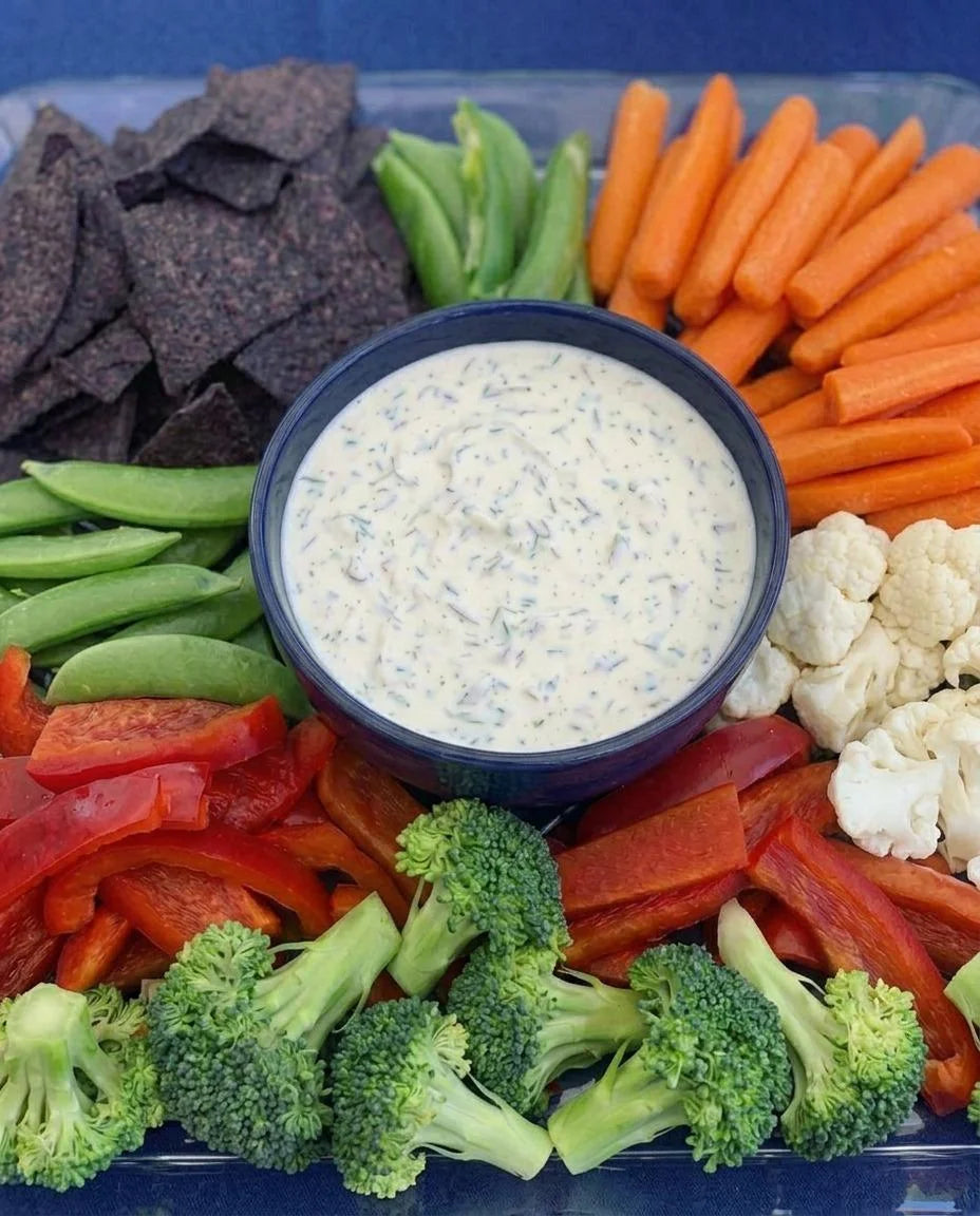 Creamy Herb Chip and Veggie Dip made with Just Ingredients Lemon Herb Bone Broth