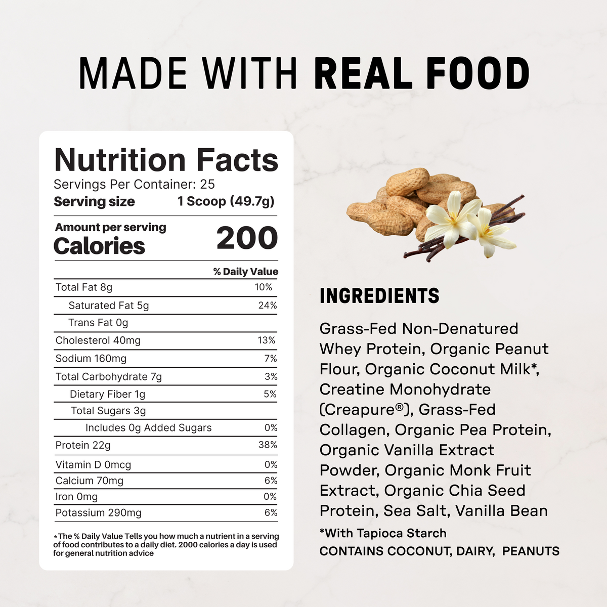 Vanilla Peanut Butter Protein + Creatine - Nutrition Panel