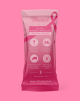 Pink stick packet labeled 'Double Chocolate' showing '24g protein', gluten-free, and no artificial sweeteners.