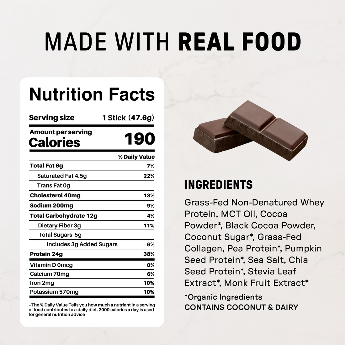 Daneise's Double Chocolate Protein Stick - Nutrition Panel